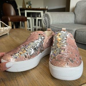 Steve Madden Womens size 9.5 Blush EVANN Sequined Athletic Slip On Sneakers